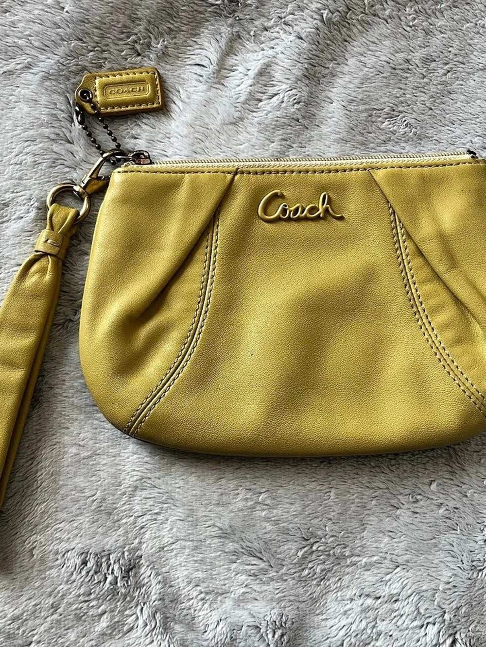 Coach Madison Pleated Leather Wristlet Yellow